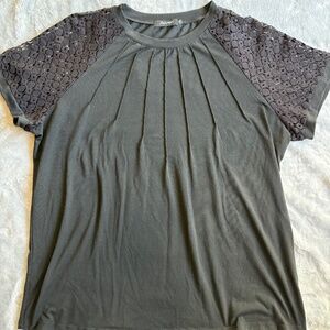 Automet Women's Black T-shirt 2XL Knit Crochet Short Sleeve Summer/Spring